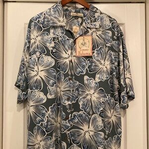 Men's Tommy Bahama Hawaiian Shirt, Silk, Large, Navy and White